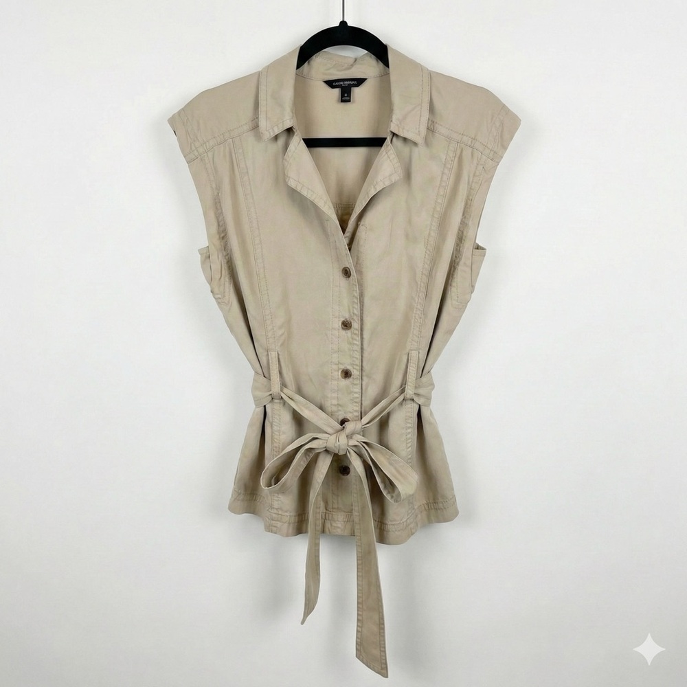Banana Republic Light Tan Button-Up Blouse with Waist Tie
